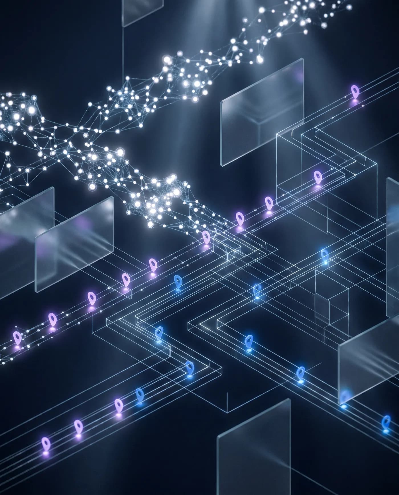 Abstrakt visualisering af et AI-drevet kvalitets-workflow